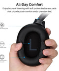 Close-up of Hybrid Noise Cancelling Wireless Over Ear Headphones With 90 Hour Battery Life showing soft protein leather ear pad.