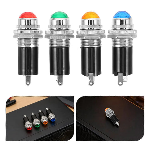 Four Pack Waterproof Stage Indicator Lights LED Panel Lamps, IP65 Weatherproof Green Pilot Signals for Live Sound, DJ Booths, and Outdoor Venues, Durable Plastic and Metal Housing, four-color panel view
