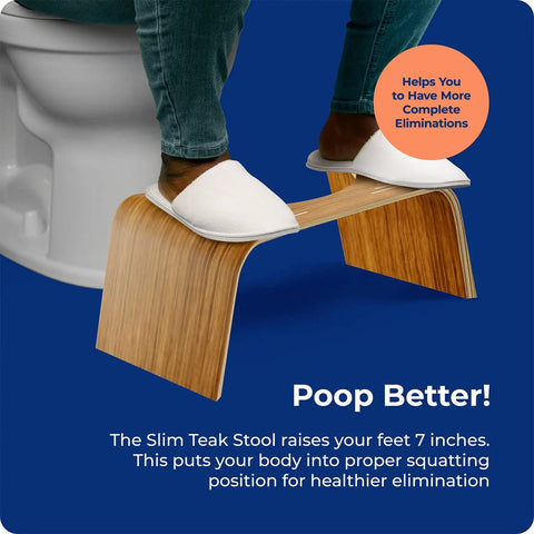 Teak Wood Toilet Stool Slim 7 Inch Height For Natural Pooping Position Upgrade Sturdy Wooden Bathroom Stool In Use Under Toilet