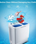 Badass Portable Washing Machine With Twin Tub Setup And Heavy Duty Spin Dryer Compact Laundry Center For Apartments Rv Dorms Goes Hard On Mess Total Game Changer For Small Spaces with clothing in water.