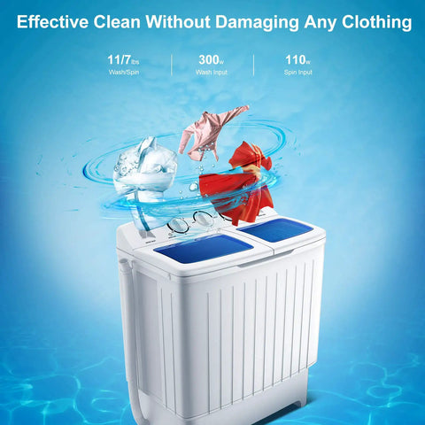 Badass Portable Washing Machine With Twin Tub Setup And Heavy Duty Spin Dryer Compact Laundry Center For Apartments Rv Dorms Goes Hard On Mess Total Game Changer For Small Spaces with clothing in water.