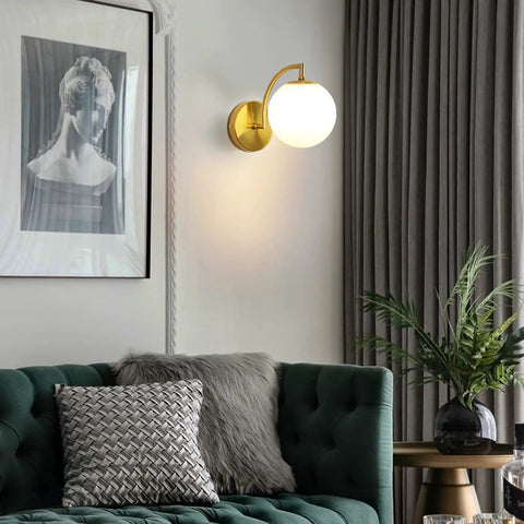Mid Century Gold Wall Sconce Set Of Two With Milky Globe Shade Brass Finish Bedside Wall Lamps For Home Decor Modern Style Dope Lighting
