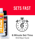 KwikWeld Quick Setting Steel Reinforced Epoxy For Home Auto Marine DIY Repairs On Metal Plastic Wood Ceramic Glass Concrete And More Heavy Duty Fixes Weatherproof And Heat Resistant Two Part Formula Dark Grey 2 Oz with 6 minute set time indication.