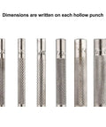 9 Piece Leather Hole Punch Set Hollow Round Punches 3/32 To 25/64 Inch Heavy Duty Carbon Steel showing punch dimensions
