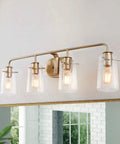 Gold Vanity Light Over Mirror With Antique Brass Finish And Clear Bubbled Glass Shades Dope Mid Century Wall Sconce