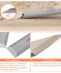 Real Deal Five Piece Wood Chisel Set With Heavy Duty Steel Hammer Ends And Smooth Ergonomic Grips showing sharp 45° bevel edge for precise carving.