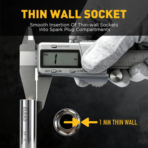 Five Eighth Inch Swivel Magnetic Spark Plug Socket Three Eighth Inch Drive Six Inch Length Thin Wall Spark Plug Removal Tool 360 Degree Swivel Enhanced Magnetic Six Point Design Cr V Steel, 1 mm thin wall