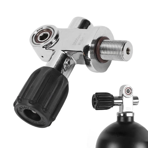 3500 PSI Scuba Tank Valve DIN Yoke Stainless Steel M18x1.5 Thread in close-up view with durable sealing.