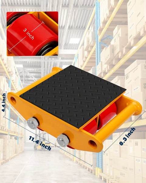 Super Heavy Duty Machinery Moving Skates 6 Ton Capacity With Non Slip Pu Rollers for easy transport, featuring 3 inch wheels and durable design.