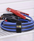 Selfie Straps 12 Inch 8 Pack Black Super Handy Stretchy Hook and Loop Cord Organizer securing blue cables on shelf