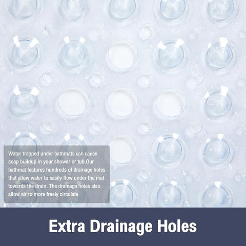 Square Shower Mat And Bathtub Grip Clear Non Slip Tub Floor Cover With Heavy Suction Nubs Locks You Down So You Can Chill Out Stress Free In Any Home Space with visible drainage holes and water droplets.