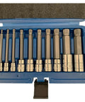 Premium 10 Pc Impact Socket Set With Spline Wrench Heads In 1 4 3 8 And 1 2 Inch Sizes Featuring Heavy Duty 12 Point Teype Design For Rusted Bolts Plus Torx Bits For Major Auto Projects. Blue case with 10-point impact bits and sockets