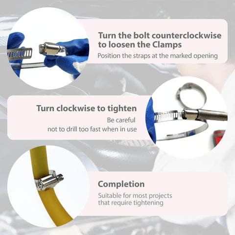 Two Inch Stainless Steel Worm Gear Hose Clamps Set, 304 Stainless, 10 Pack, Fuel Line Pipe Clamps With Durable White Finish