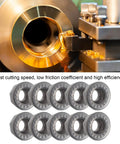 Ten-Piece Carbide Turning Inserts Set For CNC Lathe, Indexable Solid Carbide Inserts RPMT1204MOE-JS, machined material surface.