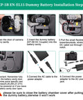 Installation steps for EN-EL15 Dummy Battery and Power Supply Kit for Nikon Cameras with EP-5B AC Adapter compatibility guide.