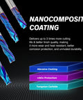 Beefy Compression Spiral CNC Bit 1/2 Inch Cutting Diameter with nanocomposite coating layers shown in diagram