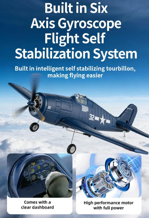Realistic F6F Hellcat Inspired RC Plane For Adults And Beginners with six-axis stabilization system in flight