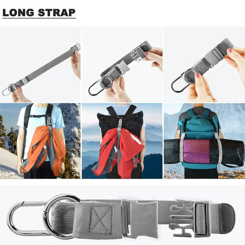 Grab And Go Travel Strap With D Ring Hooks And Buckle For Suitcases And Bags Hands Free Convenience Elastic Luggage Belt In Use