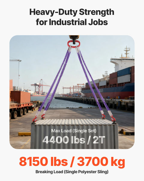 Two Pack Two Leg Lifting Slings With Hooks, 4400 Lb Capacity Heavy Duty Polyester Rigging Straps, lifting a shipping container