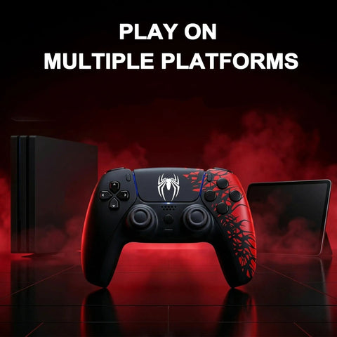 Wireless PS5 Controller with Dual Vibration, Motion Sensor, Screenshot Capture, 3.5mm Jack, PS5 Pro and Slim compatibility, shown with console