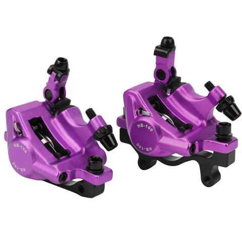 Top Shelf Mechanical Disc Brake Pair Aluminum Alloy Build For Mountain And Road Bikes Beast Mode Stopping Power in violet finish.