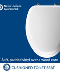 Comfy Padded Toilet Seat With Chrome Hinges And Durable Wood Core, Elongated White Comfort Seat, Easy Clean Vinyl