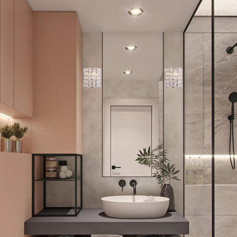 Bathroom with Crystal Wall Sconce Set of Two Modern Chrome Finish Wall Lamps with Crystal Accents for a Slick Vibe 1 Light for Living Room Bedroom Powder Room TV Wall Decor