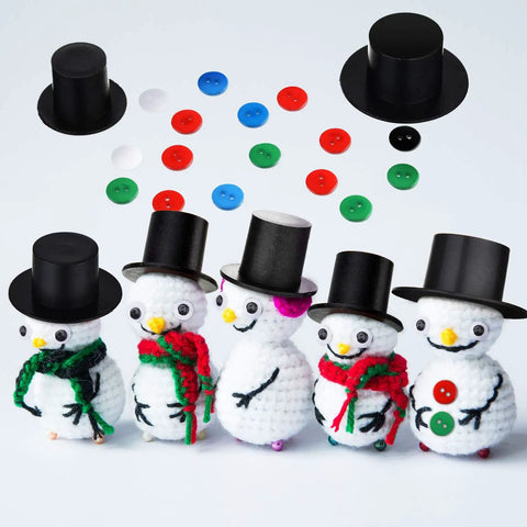Awesome Christmas Craft Button Kit With 700 Pieces Includes 50 Mini Black Top Hats 50 Carrot Noses 100 Wiggle Eyes And 500 Mix Color Resin Buttons For DIY Sewing And Holiday Decor Projects display with snowman figures, hats, noses, and buttons.