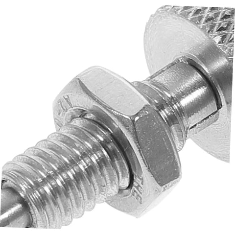 Close-up of 2 Pcs Steel Locking Spring Plunger with knurled handle, securing bolt and nut, ideal for rolling toolboxes and industrial rigs.