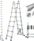 16 Ft Telescoping Aluminum Ladder With 330 Lbs Max Capacity Heavy Duty Multi Purpose Collapsible Step Ladder for RV and Outdoor Projects