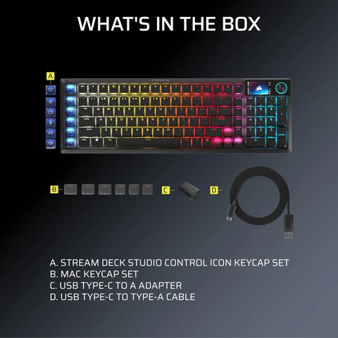 Next Level Wireless RGB Gaming Keyboard With Sleek Aluminum Build And Zero Clutter 99 Percent Layout with accessories.