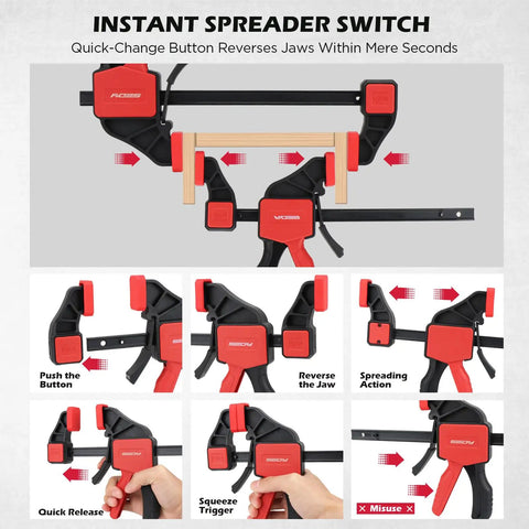 Six Inch Bar Clamp Set For Woodworking With Clamp Connector, Quick Release Bar Clamps With 150 Lbs Load, Trigger Clamp Kit