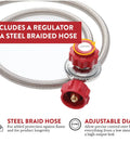 Propane Single Burner Camp Stove With High Temp Paint, Red Steel Braided Regulator, Heat Dial, And Height Adjustable Legs