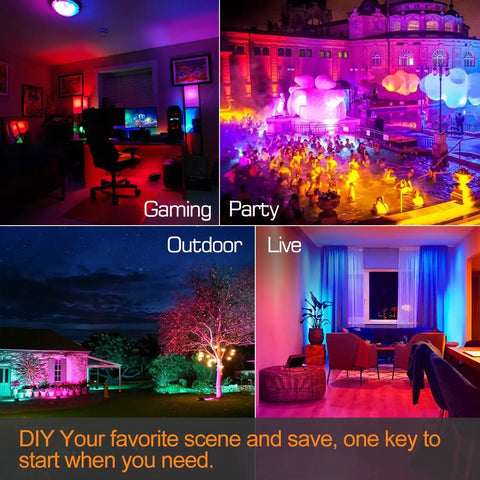 Slick Smart Bluetooth LED Flood Light Outdoor And Indoor 30 Watt Equivalent To 300 Watts RGB Color Changing Landscape Bulb With Phone App Control 16 Million Hues 23 Vibe Modes Timing Setting For Backyard Yard Security