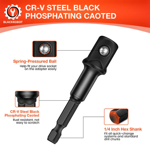 Impact Socket Adapter Set 1/4 To 3/8 Inch And 3/8 To 1/2 Inch Reducers Four Piece Built Tough CrMo And CRV Steel Drill Drive Adapters