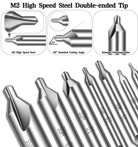 Heavy Duty Center Drill Bit Set 7 Piece M2 High Speed Steel Countersink Bits With 60 Degree Point For Metal Lathe Wood And Metalworking