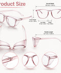Womens Super Safe Glasses Anti Fog Scratch Proof Clear Lenses Side Shields Stylish Eye Protection For Nurses Labs Daily Grind Snazzy Goggles size diagram with dimensions.