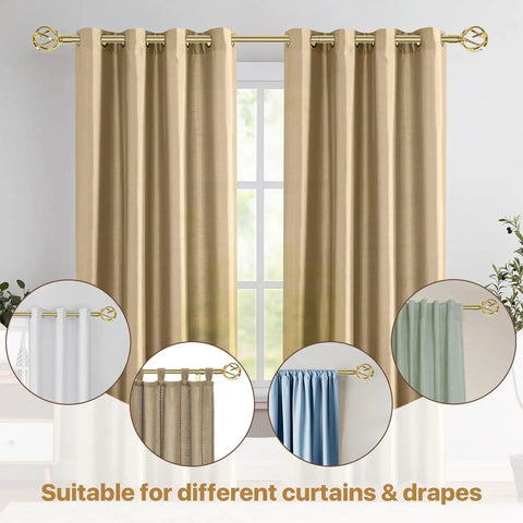 Gold Curtain Rod Set For Windows 32 To 50 Inches With Adjustable Five Eighth Inch Rod, Heavy Duty Brackets, Twisted Cage Finials