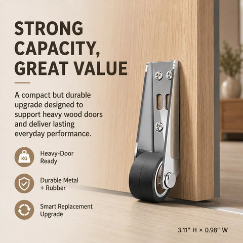 Heavy Duty Vertical Track Roller Wheel Built To Roll Smooth On Any Sliding Door Or Gate Featuring Whisper Quiet Rubber Bearing Casters and a durable metal frame.