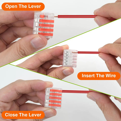180 Piece Lever Wire Connector Kit with 1 2 3 5 Port Options, Push in wire nuts for AWG 28 12, in use with wire insertion guide