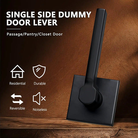 Single Sided Dummy Door Handle For Closet Or Pantry No Turning Matte Black Reversible Interior Push Pull Lever HD1601-DB-Dummy-4P on wood