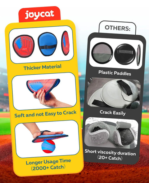 Comparison of Toss And Catch Ball Game With Four Sticky Paddles For Kids and other paddles, highlighting durability and material quality.