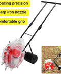 Manual Garden Seeder Hand Push With Precision Roller Seeding And Fertilizer Applicator, sharp iron nozzle, comfortable grip