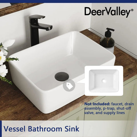Upgrade Your Powder Room With This Sleek White Ceramic Vessel Sink Measuring 16 By 12 Inches For A Modern Rectangle Basin Setup Featuring Slick Glossy Finish And Hella Durable Build.