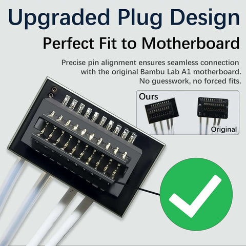 Upgraded connector for Plug And Play Hotend Heating Assembly Kit For A1 Mini And A1 Series 3D Printer, highlighting precise fit.