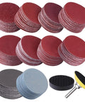 200Pcs 2 Inch Hook And Loop Sanding Discs With Pad Plate, 80-3000 Grit Abrasive Paper For Orbital Sanders arranged in stacks.