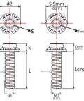 Technical diagram of Titanium M3x10mm Torx T10 Bicycle Bolts Screws Set in Black, Lightweight 6AL4V Titanium Alloy for bike mods.