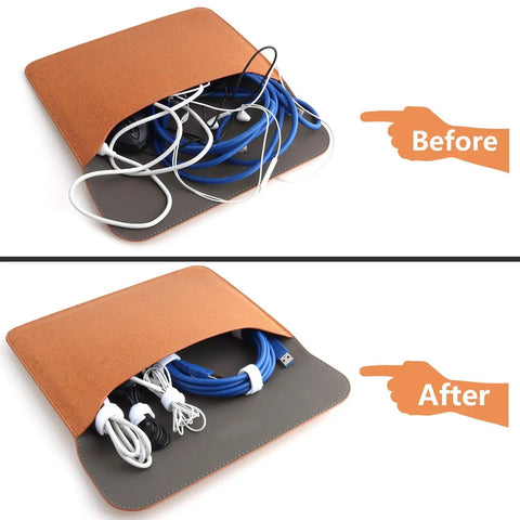 Before and after using 60 Pack Hook And Loop Cable Ties 6 7 8 Inch White for cable organization in pouch