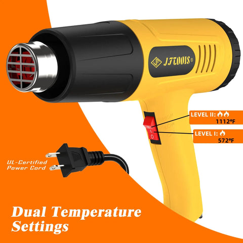 1300W Heat Gun With Adjustable Temperature And Overload Protection, Dual Gear Button Control, Yellow Nozzles, A Must Have For Vinyl Wrap