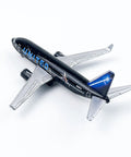 Top view of United Black Livery Airplane Model For Desktop Decor And Collecting Dope Desk Display Durable ABS Plastic And Alloy Mini Aircraft